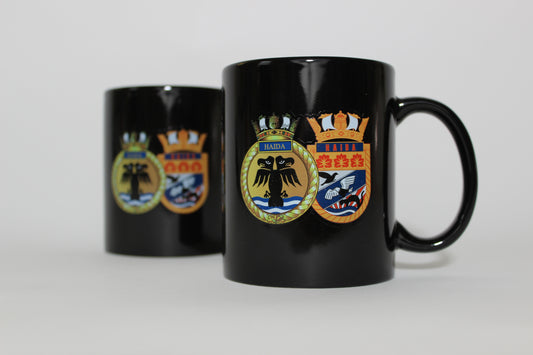 Black Coffee Mug, HMCS HAIDA Double Crest, 11oz.